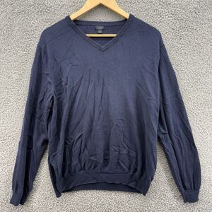 J.CREW Shirt Mens Large Navy‎ V Neck Sweater Shirt Cotton Cashmere Blend #29235
